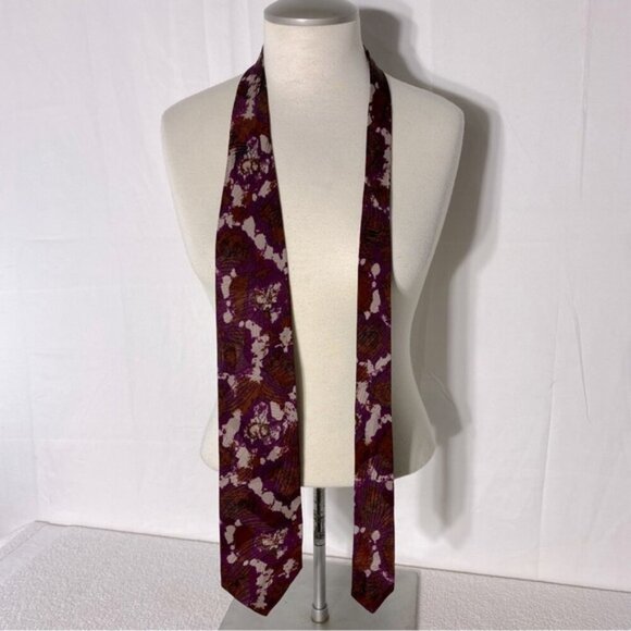 Vintage R. Andretti Burgundy Brown Abstract Print 100% Silk Tie - Picture 1 of 10